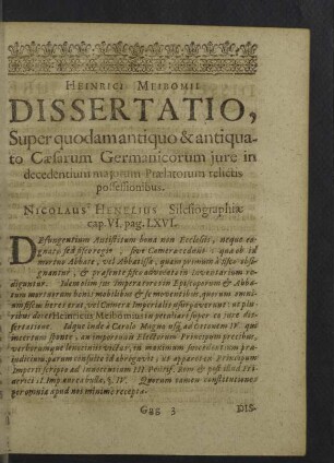 Heinrici Meibomii Dissertatio