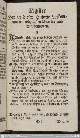 Register Der in dieser Historie vorkommenden wichtigsten Materien und Begebenheiten