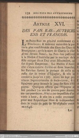 Article XVI. Des Pais Bas-Autrichens Et Francois