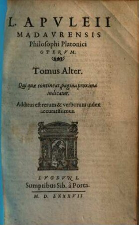 L. Apvlei Madavrensis Philosophi Platonici. Opera, Quae extant, omnia, 2
