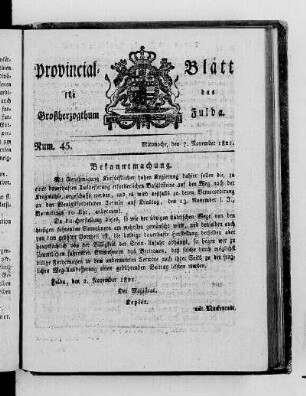 Num. 45, Ausgabe vom 7. November 1821