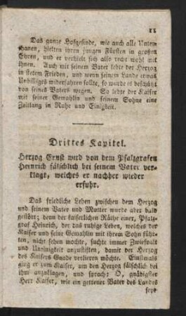 Drittes Kapitel. Herzog Ernst wird von dem Pfalzgrafen Heinrich fälschlich bei seinem Vater verklagt, welches er nachher wieder erfuhr.