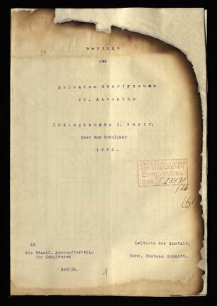 1925/26: Bericht des Privaten Oberlyzeums St. Antonius Lüdinghausen i. Westf. über das Schuljahr ... - 1925/26