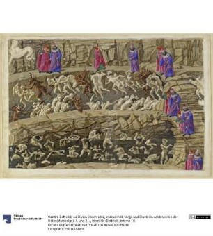 La Divina Commedia, Inferno XVIII. Vergil und Dante im achten Kreis der Hölle (Malebolge), 1. und 2. Bolgia: Bestrafung der Kuppler und Verführer, der Schmeichler und Huren