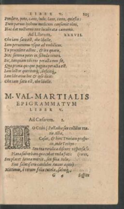 M. Val. Martialis Epigrammatum Liber V.