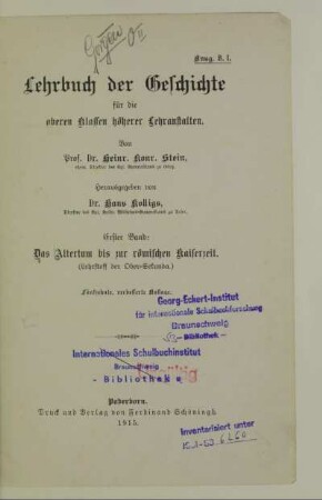 Bd. 1: Das Altertum bis zur römischen Kaiserzeit : (Lehrstoff der Ober-Sekunda)