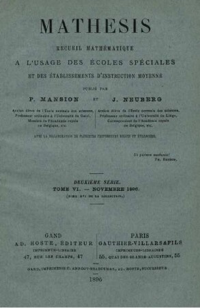 Deuxième. Tome VI. - Novembre 1896.