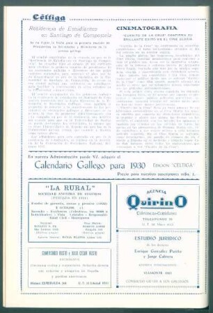 Residencia de Estudiantes en Santiago de Compostela : Se ha fijado la fecha para la primera reunión de Presidentes de Sociedades y Directores de la prensa gallega