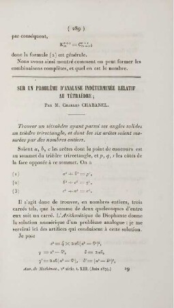 Sur un problème d'analyse indéterminée relatif au tétraèdre.