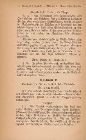 Abschnitt C. Vorschriften für unterirdische Betriebe