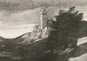 Die Ekstase des heiligen Franziskus : "Die Ekstase des heiligen Franziskus", Ausschnitt: Landschaft mit Turm (G. F. Barbieri gen. Guercino; Leinwand; 162 x 127 cm; Staatliche Kunstsammlungen Dresden (SKD))