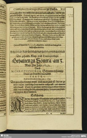 Die zehende Klag: und Trawrpredigt, Gehalten zu Sontra, am 3. Maji, Im Jahr 1632