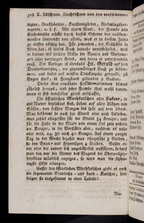 318-327, Die oeffentlichen Mietkutschen oder ...; Preise von Lebens- und andern Beduerfnissen