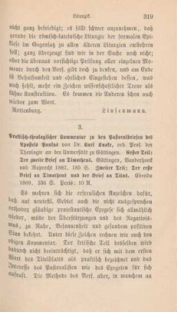 319-324 [Rezension] Knoke, Karl, Praktisch-theologischer Kommentar zu den Pastoralbriefen des Apostels Paulus