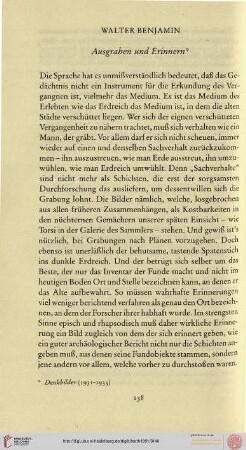 Walter Benjamin: Ausgraben und Erinnern