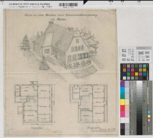 Velen (Velen) Neubau der Kammerdirektorwohnung Grundrisse, Ansicht 1924 1 : 100 46 x 41 Bleistiftzeichnung Landsberg-Velensches Bauamt Landsberg-Velen