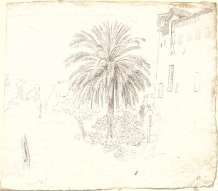 Neureuther, Eugen Napoleon; u. a. Deutschland; Griechenland; Italien; Schweiz; Studien- und Reiseskizzen - Haushälfte mit Palme (Perspektive)