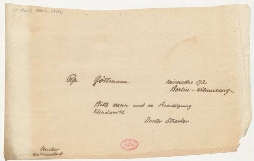 Brief an Adolf Göttmann : 1916