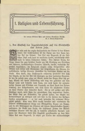 I. Religion und Lebensführung