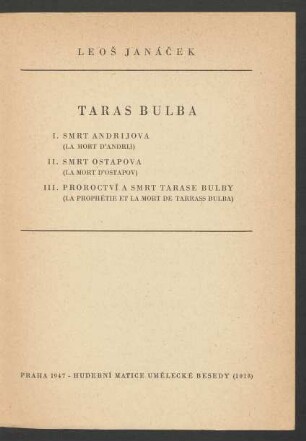 Taras Bulba : Rhapsódie pro orchestr : (1915-1918)