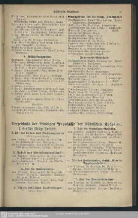 Verzeichnis der ständigen Ausschüsse der städtischen Kollegien