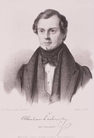Bildnis Albert von Carlowitz (1802-1874; sächsischer und preußischer Politiker). Lithografie von Carl Lutherer, zwischen 1833 und 1845. 160 x 150 mm. Dresden: Kupferstich-Kabinett B 1610, 2, Singer 4692/12374