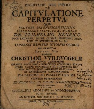 Dissertatio iuris publici de capitulatione perpetua