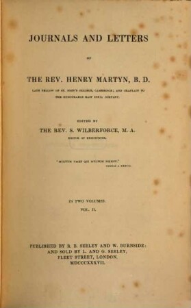 Journals and letters of the Rev. Henry Martyn : in two volumes, 2