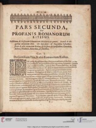 Cap. I: De Gentilium Diis, & aliis Romanorum Ritibus.