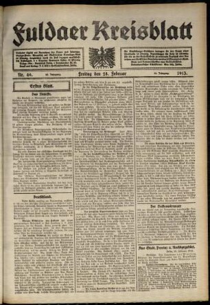 Erste Ausgabe vom Freitag, den 28. Februar 1913.