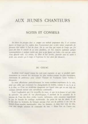 Notes et conseils aux jeunes chanteurs