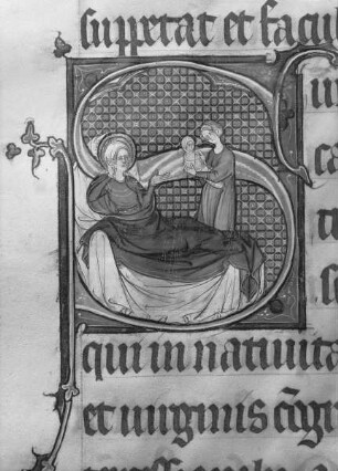 Sacramentaire à l'usage de Senlis — Initial S mit der Geburt Marias, Folio fol. 195 v