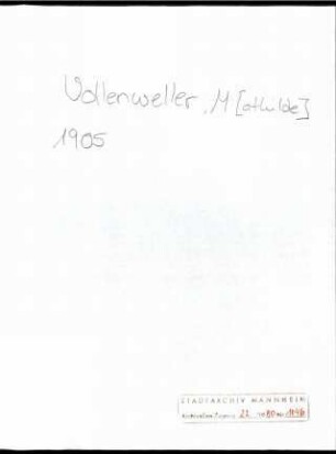 Vollmöller, M[athilde], [Berlin] an Wichert