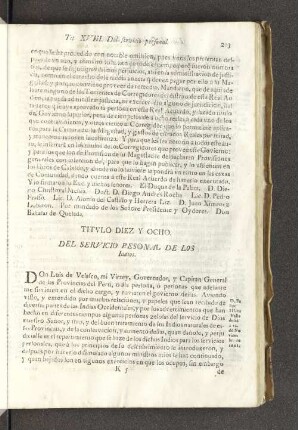 Titulo Diez y Ocho. Del Servicio Pesonal de los Indios