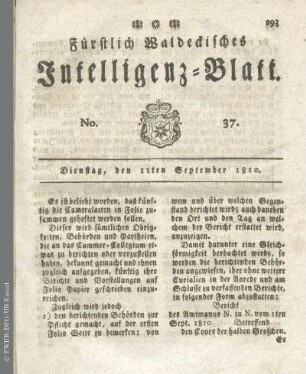 No. 37, Dienstag, den 11ten September 1810