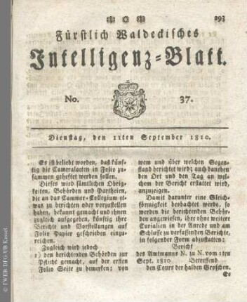 No. 37, Dienstag, den 11ten September 1810
