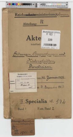 Sitzungen, Besprechungen und Niederschriften, Dienstreisen: Bd. 1
