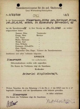 Zimmermann, Käthe, geb. Springer