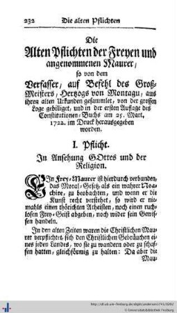 Die alten Pflichten der Frey-Maurer