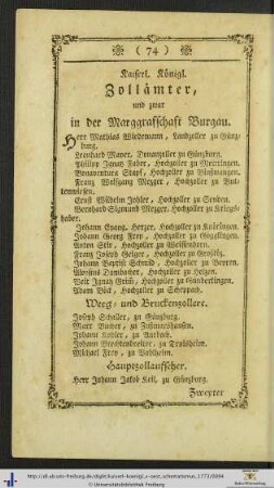 Kaiserl. Königl. Zollämter, und zwar in der Marggraffschaft Burgau.