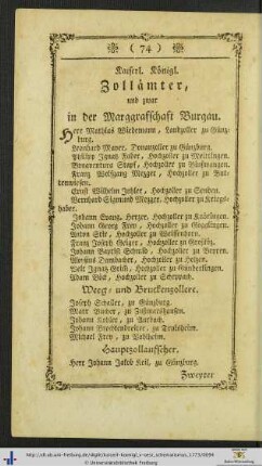 Kaiserl. Königl. Zollämter, und zwar in der Marggraffschaft Burgau.