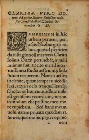Historia Vera De Morte Sancti uiri Ioannis Diazij Hispani : quem eius frater germanus Alphonsus Diazius, exemplum sequutus primi parricidae Cain, uelut alteru[m] Abelem, nefarie interfecit, per Claudium Senarclaeum