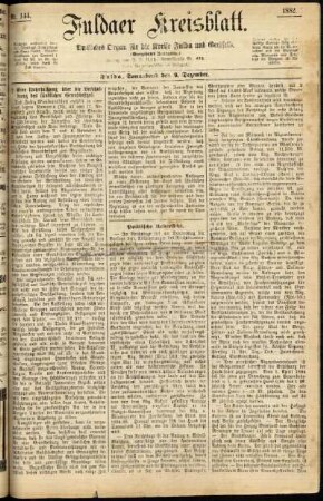 Erste Ausgabe vom Samstag, den 09. Dezember 1882.
