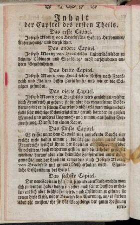 Inhalt der Capitel des ersten Theils.