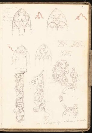 Skizzenbuch 1901: Münster in Ulm: Fenster und Bauskulptur, Ansichten