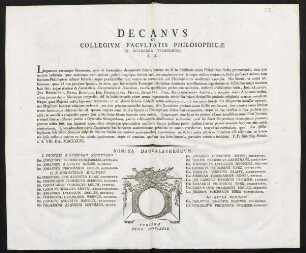Decanvs Et Collegivm Facvltatis Philosophicae In Academia Tvbingensi L. S.
