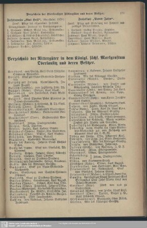 Verzeichnis der Rittergüter in dem Königl. sächs. Markgrafentum Oberlausitz und deren Besitzer