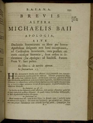 Brevis Altera Michaelis Baii Apologia