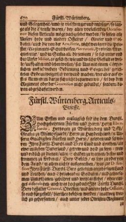 Fürstl. Würtenberg. Articuls-Brieffe.