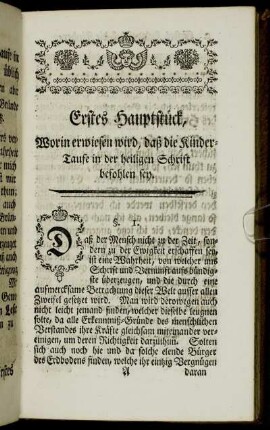 Erstes Hauptstück, Worin erwiesen wird, daß die Kinder-Taufe in der heiligen Schrift befohlen sey.
